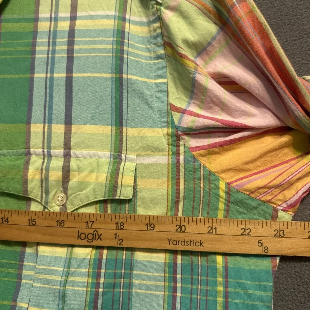 Vintage Polo Ralph Lauren Trim Military Epaulettes Shirt Mens L Madras Plaid